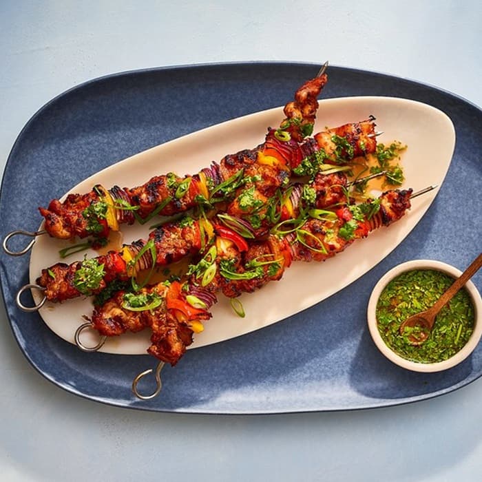Red curry chicken kebabs